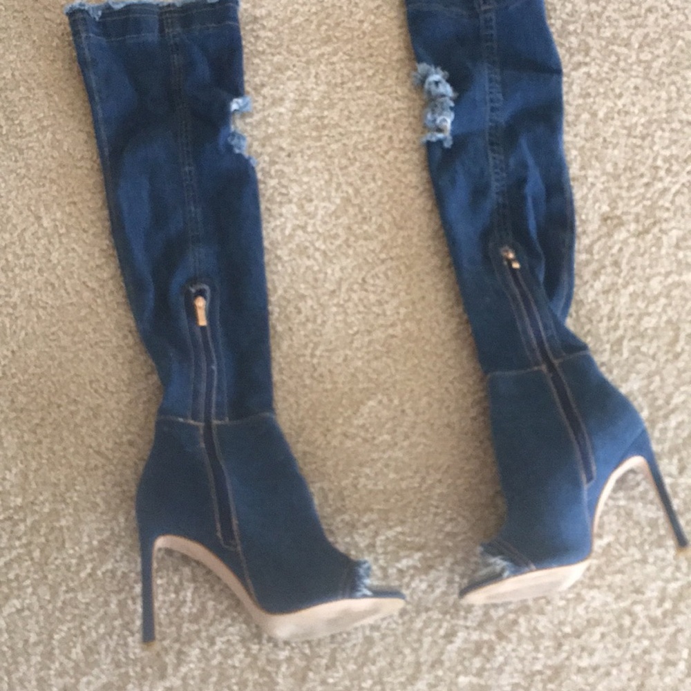 Thigh High Blue Jean Distressed boots Women’s: 9